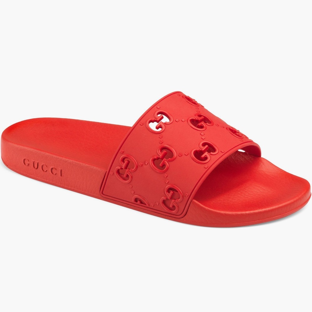 Gucci Vibrant Red Embossed mens Slides size 42